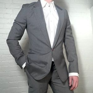 Paul Smith Wool 2 Piece Charcoal Gray Suit w Mid-Century Style Buttons 38R / W30